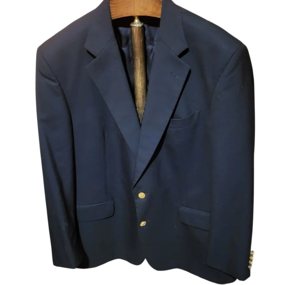 Brooks Brothers Brooksease Loro Piana Worsted Wool Blazer Navy Blue Size 43R